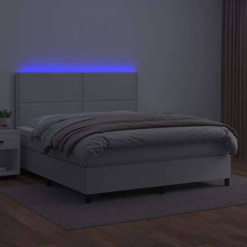 Krevet box spring s madracem LED bijeli 160x200 cm umjetna koža - Bijela 160 x 200 cm Obično s čavlima Cijena