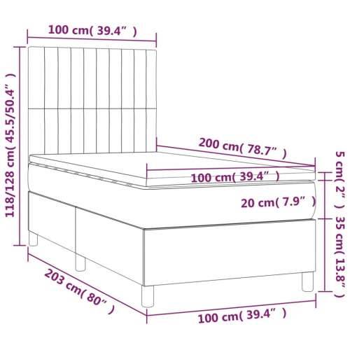 Box spring krevet s madracem tamnosivi 100x200 cm baršunasti - Tamno siva 100 x 200 cm Okomite pruge Cijena
