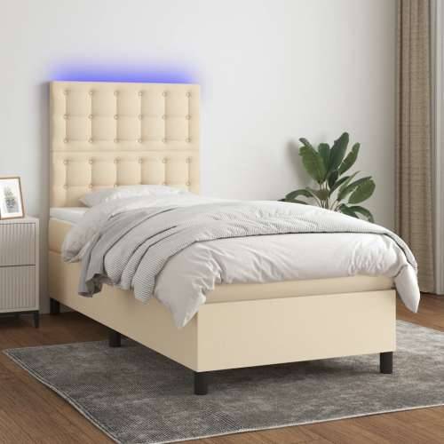 Krevet box spring s madracem LED krem 80 x 200 cm od tkanine - Krema 80 x 200 cm gumbi Cijena