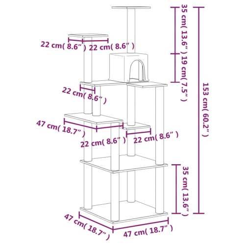Penjalica za mačke - Kuća za mačke - Grebalica sa stupovima za grebanje svjetlosiva 153 cm - Svjetlosiva Cijena
