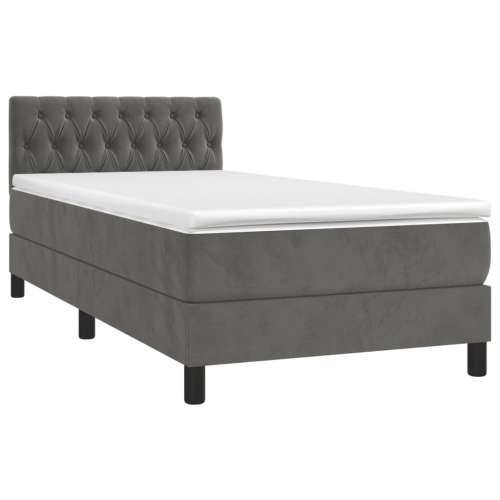 Krevet box spring s madracem LED tamnosivi 100x200 cm baršun - Tamno siva 100 x 200 cm Dizajn s gumbima Cijena