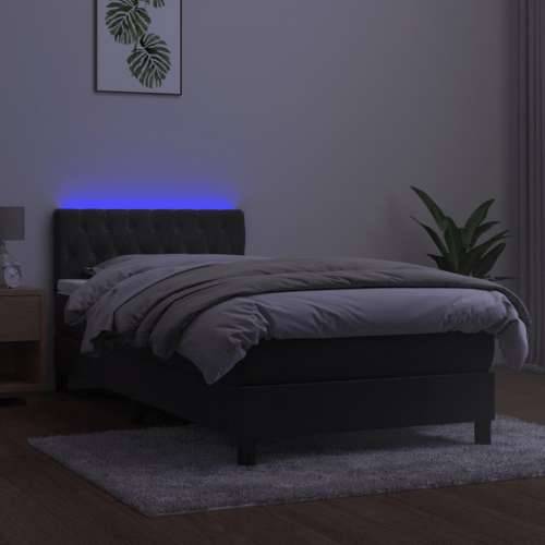 Krevet box spring s madracem LED tamnosivi 100x200 cm baršun - Tamno siva 100 x 200 cm Dizajn s gumbima Cijena