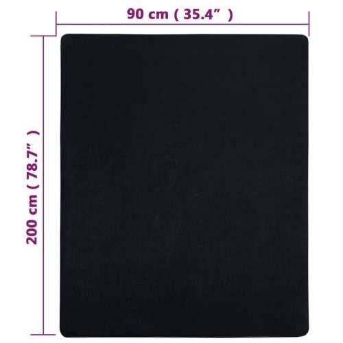 Plahta s gumicom od žerseja crna 90 x 200 cm pamučna - Crna 90 x 200 cm 1 Cijena