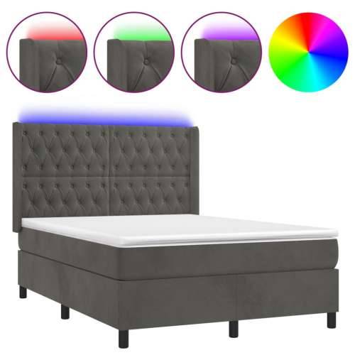 Krevet box spring s madracem LED tamnosivi 140x200 cm baršun - Tamno siva 140 x 200 cm Dizajn s gumbima Cijena