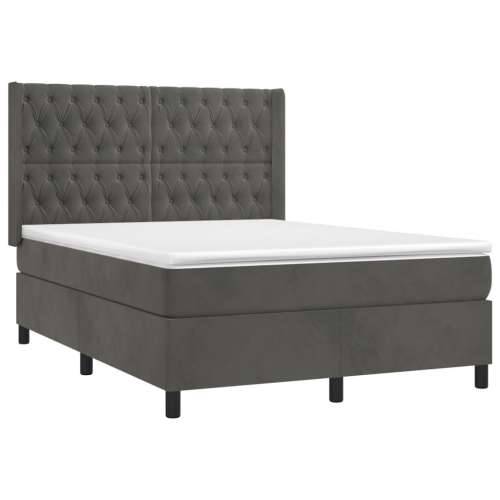 Krevet box spring s madracem LED tamnosivi 140x200 cm baršun - Tamno siva 140 x 200 cm Dizajn s gumbima Cijena