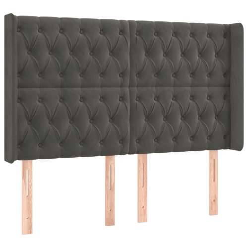 Krevet box spring s madracem LED tamnosivi 140x200 cm baršun - Tamno siva 140 x 200 cm Dizajn s gumbima Cijena