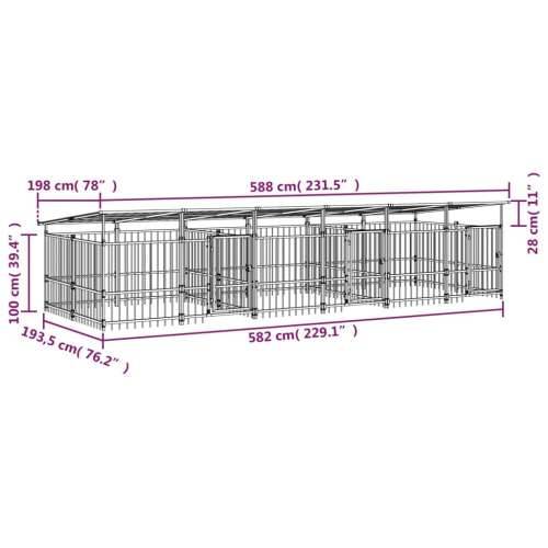 Vanjski kavez za pse s krovom čelični 11,26 m² - 588 x 198 x 128 cm 1 Cijena