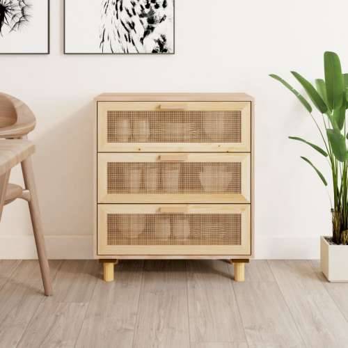 Komoda smeđa 60 x 30 x 70 cm masivna borovina i prirodni ratan - Smeđa 1 Cijena