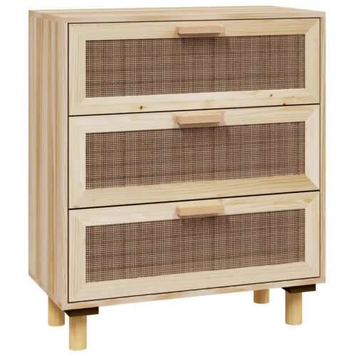 Komoda smeđa 60 x 30 x 70 cm masivna borovina i prirodni ratan - Smeđa 1 Cijena
