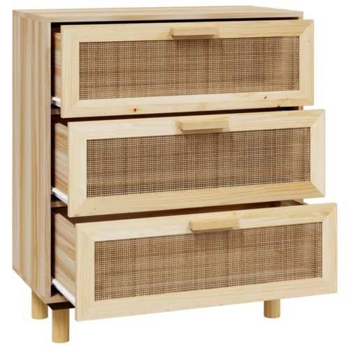 Komoda smeđa 60 x 30 x 70 cm masivna borovina i prirodni ratan - Smeđa 1 Cijena