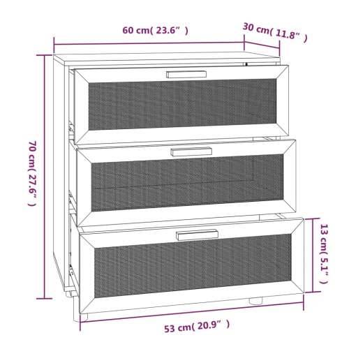 Komoda smeđa 60 x 30 x 70 cm masivna borovina i prirodni ratan - Smeđa 1 Cijena