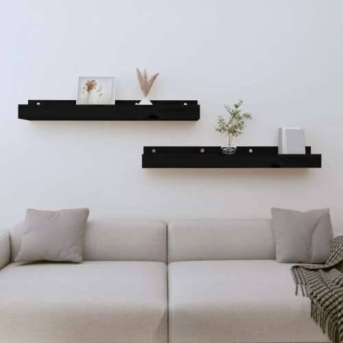 Zidne police 2 kom crne 80x12x9 cm od masivne borovine - Crna 80 x 12 x 9 cm 1 Cijena
