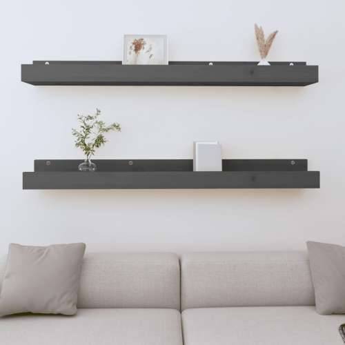 Zidne police 2 kom sive 110x12x9 cm od masivne borovine - Siva 110 x 12 x 9 cm 1 Cijena