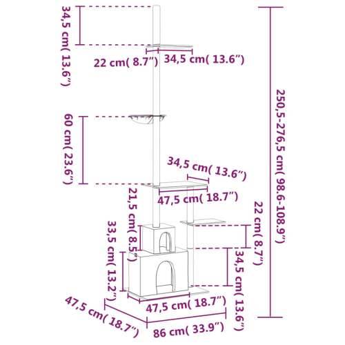 Penjalica za mačke - Kuća za mačke - Grebalica od poda do stropa krem 250,5 - 276,5 cm - Krema Cijena