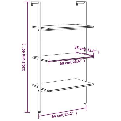 Naslanjajuća polica s 3 razine crna 64 x 35 x 120,5 cm - Crna 1 120.5 cm Cijena