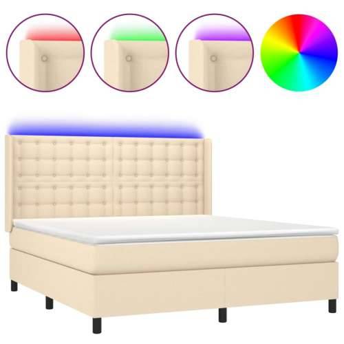 Krevet box spring s madracem LED krem 180x200 cm od tkanine - Krema 180 x 200 cm gumbi Cijena