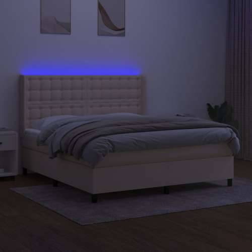 Krevet box spring s madracem LED krem 180x200 cm od tkanine - Krema 180 x 200 cm gumbi Cijena