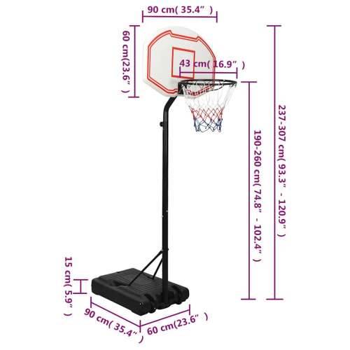 Košarkaški stalak bijeli 237 - 307 cm od polietilena - Bijela Cijena