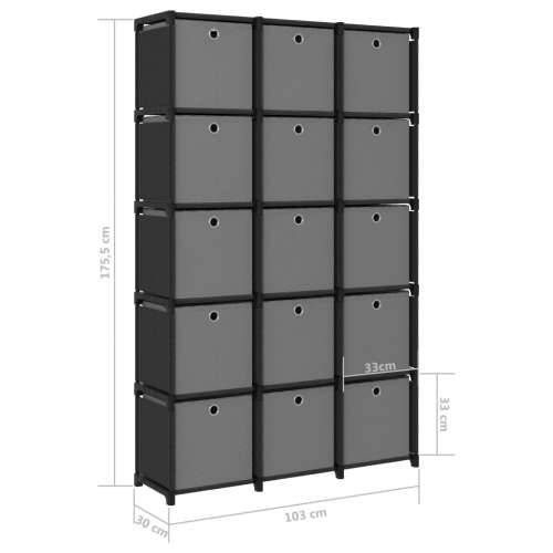 Police za izlaganje s 15 kutija crne 103x30x175,5 cm od tkanine Cijena