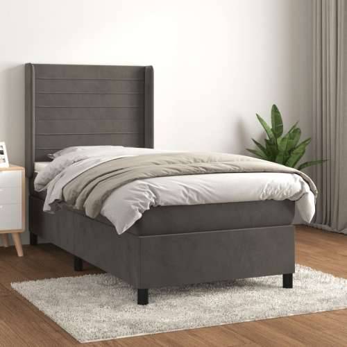 Box spring krevet s madracem tamnosivi 90x190 cm baršunasti - Tamno siva 90 x 190 cm vodoravne pruge Cijena