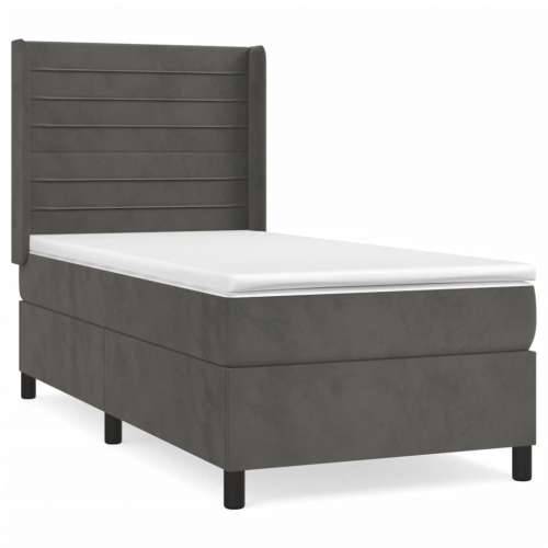 Box spring krevet s madracem tamnosivi 90x190 cm baršunasti - Tamno siva 90 x 190 cm vodoravne pruge Cijena