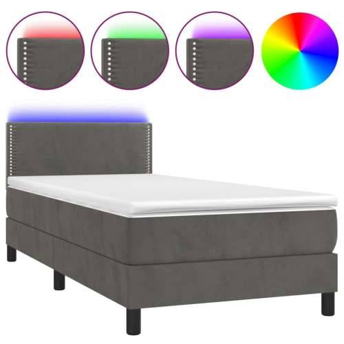 Krevet box spring s madracem LED tamnosivi 80 x 200 cm baršun - Tamno siva 80 x 200 cm Obično s čavlima Cijena