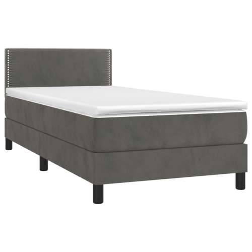 Krevet box spring s madracem LED tamnosivi 80 x 200 cm baršun - Tamno siva 80 x 200 cm Obično s čavlima Cijena
