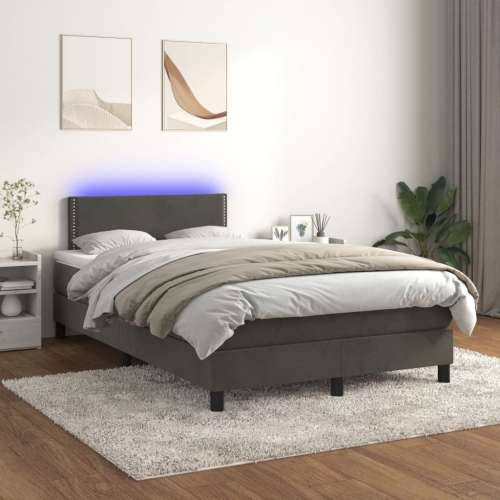 Krevet box spring s madracem LED tamnosivi 120 x 200 cm baršun - Tamno siva 120 x 200 cm Obično s čavlima Cijena