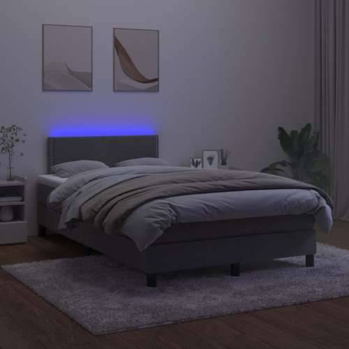 Krevet box spring s madracem LED tamnosivi 120 x 200 cm baršun - Tamno siva 120 x 200 cm Obično s čavlima Cijena