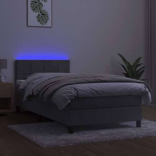 Krevet box spring s madracem LED svjetlosivi 80x200 cm baršun - Svjetlosiva 80 x 200 cm Blok s kvadratima Cijena