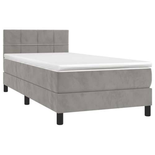 Krevet box spring s madracem LED svjetlosivi 80x200 cm baršun - Svjetlosiva 80 x 200 cm Blok s kvadratima Cijena