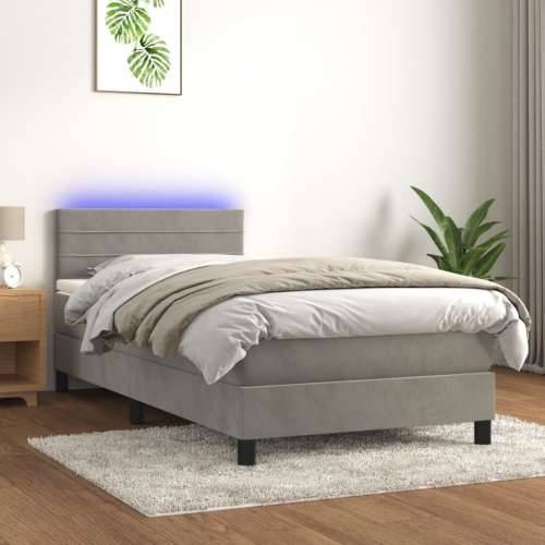 Krevet box spring s madracem LED svjetlosivi 80x200 cm baršun - Svjetlosiva 80 x 200 cm vodoravne pruge Cijena
