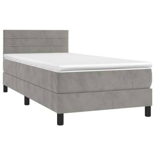 Krevet box spring s madracem LED svjetlosivi 80x200 cm baršun - Svjetlosiva 80 x 200 cm vodoravne pruge Cijena