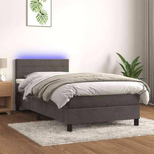 Krevet box spring s madracem LED tamnosivi 80 x 200 cm baršun - Tamno siva 80 x 200 cm vodoravne pruge Cijena