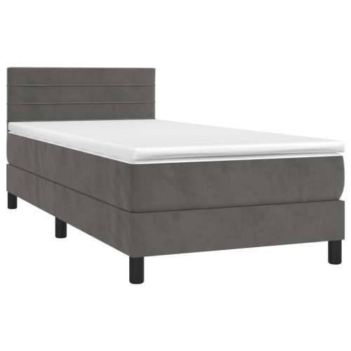 Krevet box spring s madracem LED tamnosivi 80 x 200 cm baršun - Tamno siva 80 x 200 cm vodoravne pruge Cijena