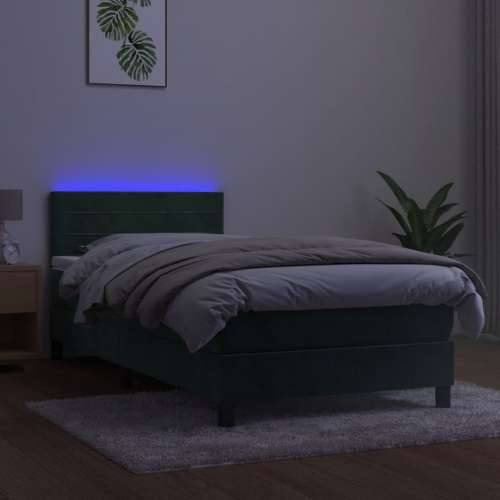 Krevet box spring s madracem LED tamnozeleni 80 x 200 cm baršun - Tamnozelena 80 x 200 cm vodoravne pruge Cijena