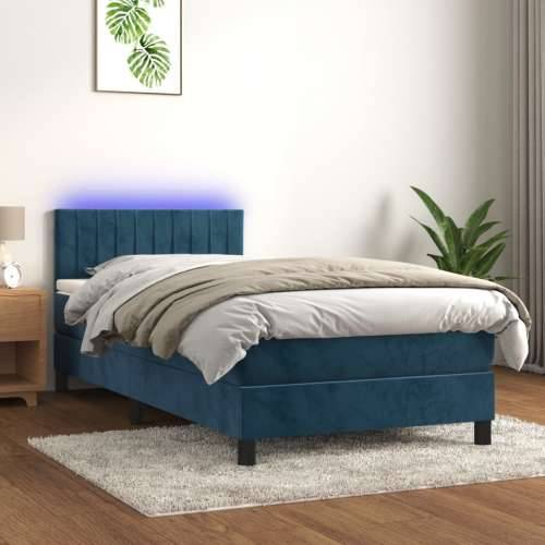 Krevet box spring s madracem LED tamnoplavi 80 x 200 cm baršun - Tamno plava 80 x 200 cm Okomite pruge Cijena