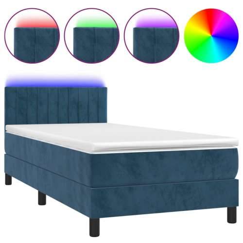 Krevet box spring s madracem LED tamnoplavi 80 x 200 cm baršun - Tamno plava 80 x 200 cm Okomite pruge Cijena
