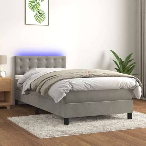 Krevet box spring s madracem LED svjetlosivi 80x200 cm baršun - Svjetlosiva 80 x 200 cm gumbi Cijena