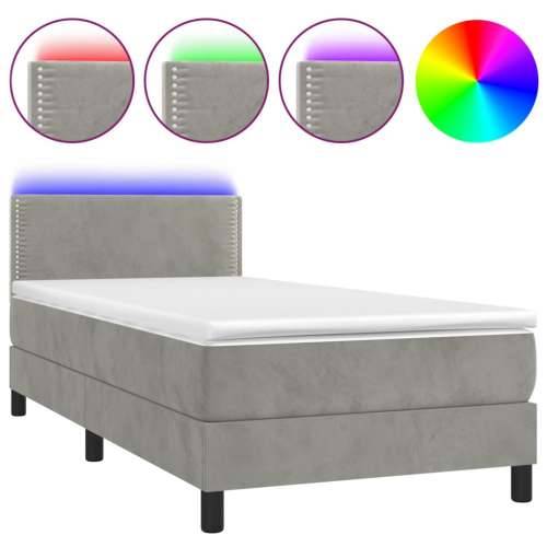 Krevet box spring s madracem LED svjetlosivi 80x200 cm baršun - Svjetlosiva 80 x 200 cm Obično s čavlima Cijena