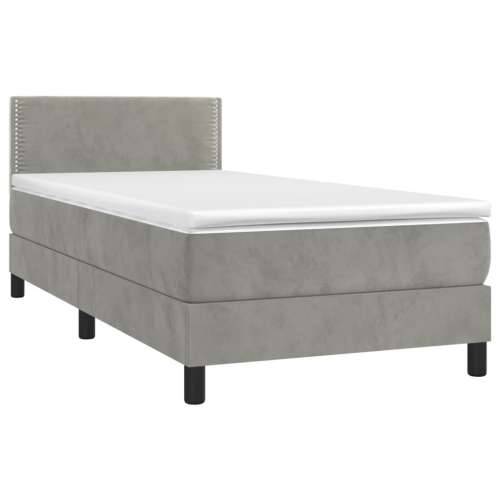 Krevet box spring s madracem LED svjetlosivi 80x200 cm baršun - Svjetlosiva 80 x 200 cm Obično s čavlima Cijena