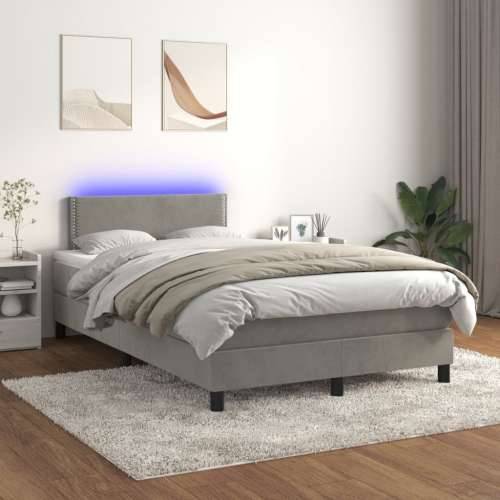 Krevet box spring s madracem LED svjetlosivi 120x200 cm baršun - Svjetlosiva 120 x 200 cm Obično s čavlima Cijena