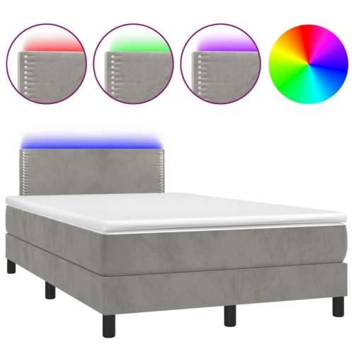 Krevet box spring s madracem LED svjetlosivi 120x200 cm baršun - Svjetlosiva 120 x 200 cm Obično s čavlima Cijena
