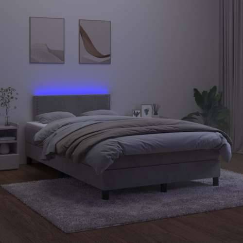 Krevet box spring s madracem LED svjetlosivi 120x200 cm baršun - Svjetlosiva 120 x 200 cm Obično s čavlima Cijena