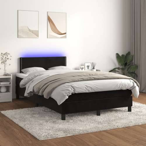 Krevet box spring s madracem LED crni 120 x 200 cm baršun - Crna 120 x 200 cm Obično s čavlima Cijena