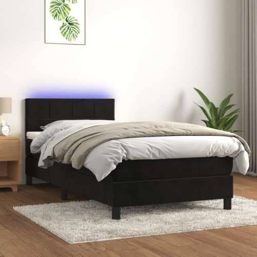Krevet box spring s madracem LED crni 80 x 200 cm baršunasti - Crna 80 x 200 cm Blok s kvadratima Cijena
