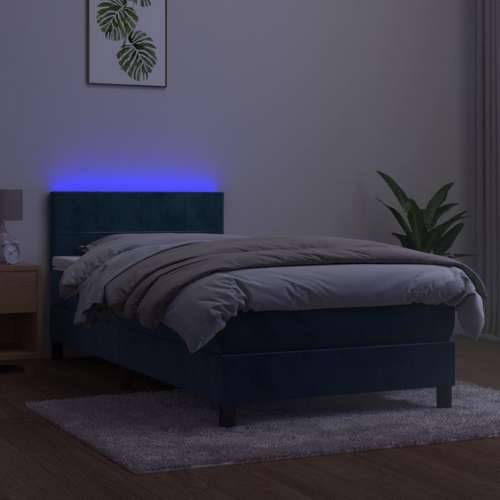 Krevet box spring s madracem LED tamnoplavi 80 x 200 cm baršun - Tamno plava 80 x 200 cm Blok s kvadratima Cijena