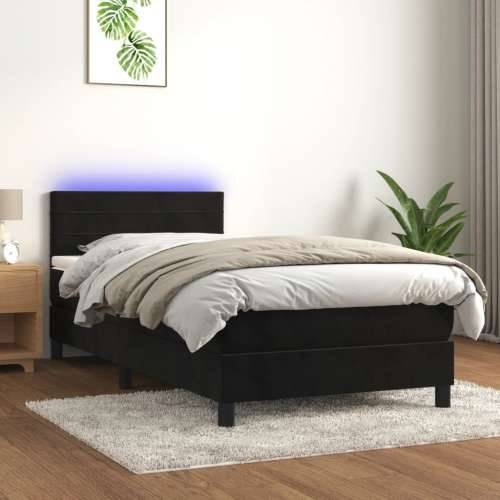 Krevet box spring s madracem LED crni 80 x 200 cm baršunasti - Crna 80 x 200 cm vodoravne pruge Cijena
