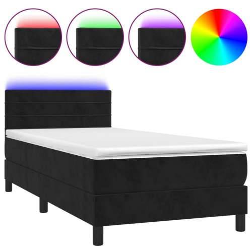Krevet box spring s madracem LED crni 80 x 200 cm baršunasti - Crna 80 x 200 cm vodoravne pruge Cijena