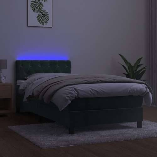 Krevet box spring s madracem LED tamnozeleni 80 x 200 cm baršun - Tamnozelena 80 x 200 cm Dizajn s gumbima Cijena